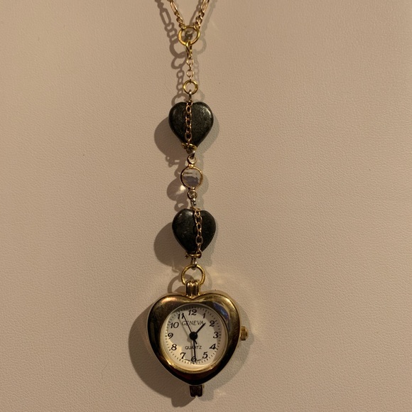 Original One of a Kind Hematite Heart and Gold Chain Clock Drop Necklace - Picture 7 of 15